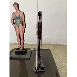 Giuseppe Bacci 'Aris Bacci's Son' "Woman & Man" Hand Painted Wood Sculptures