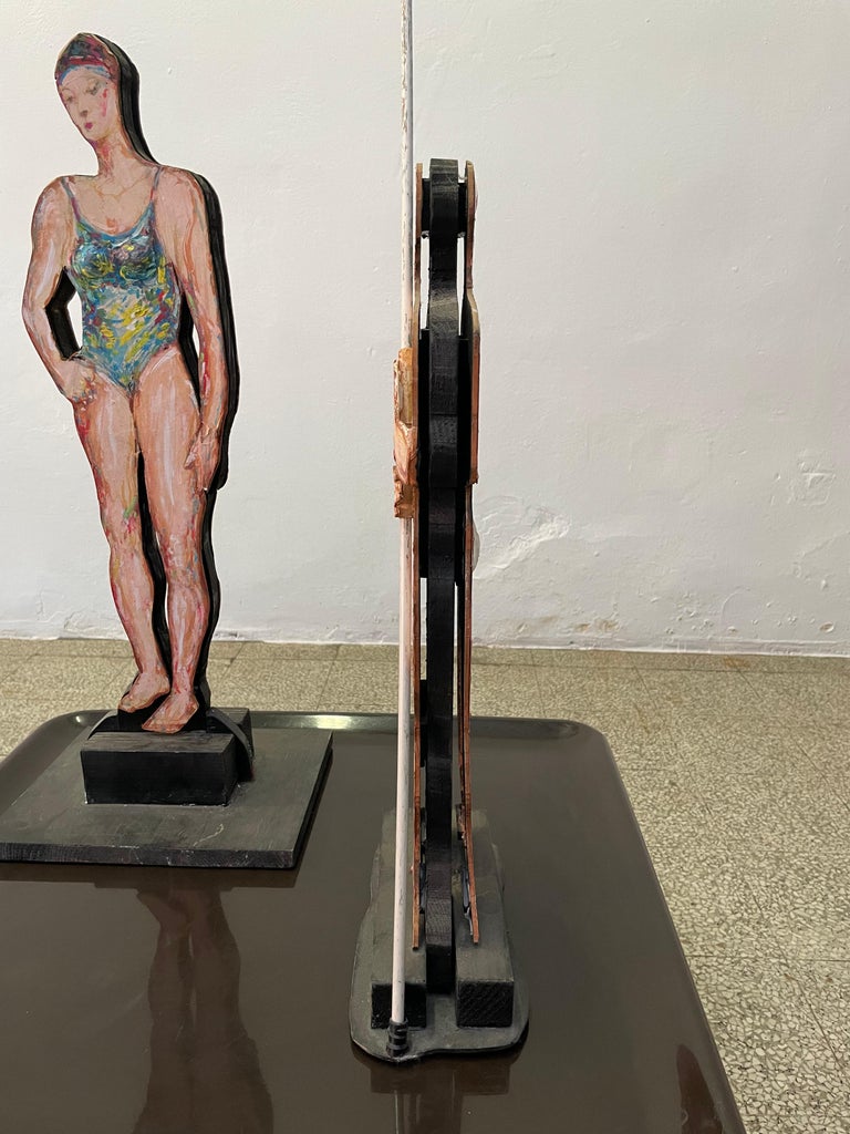 Giuseppe Bacci 'Aris Bacci's Son' "Woman & Man" Hand Painted Wood Sculptures