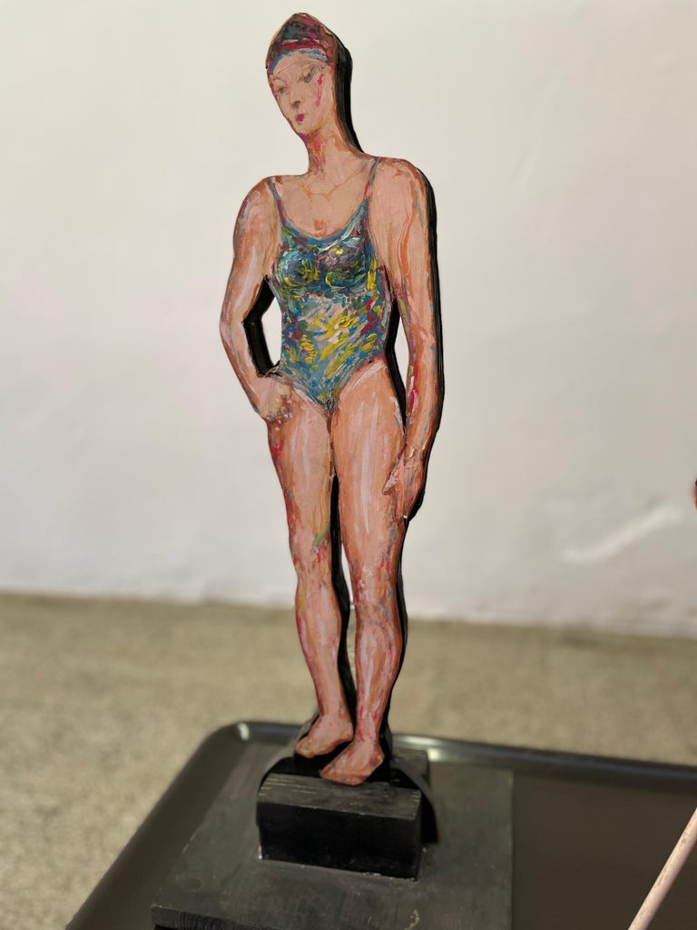 Giuseppe Bacci 'Aris Bacci's Son' "Woman & Man" Hand Painted Wood Sculptures