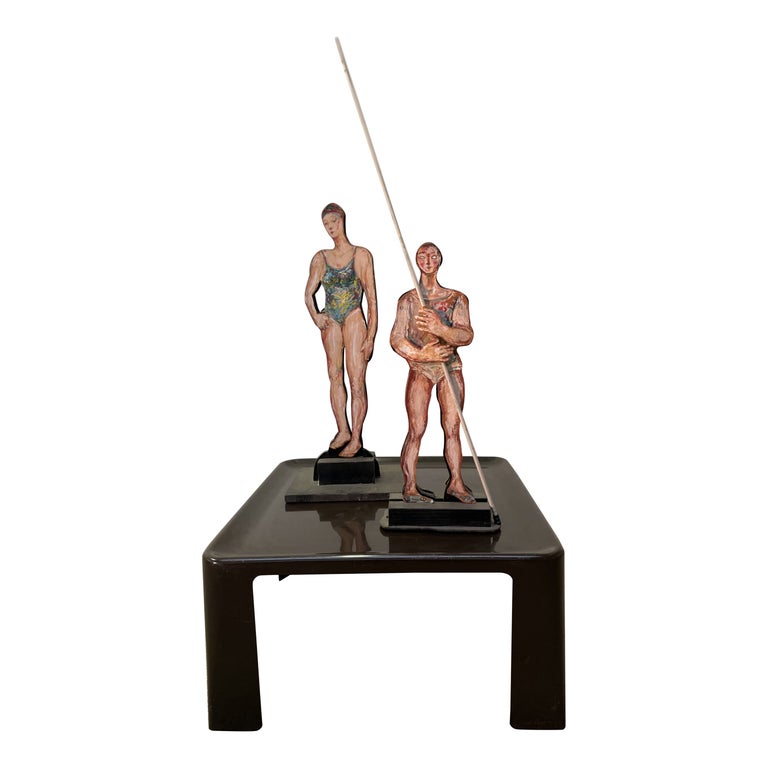 Giuseppe Bacci 'Aris Bacci's Son' "Woman & Man" Hand Painted Wood Sculptures