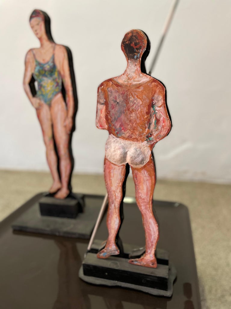 Giuseppe Bacci 'Aris Bacci's Son' "Woman & Man" Hand Painted Wood Sculptures