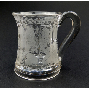 A good antique Victorian glass engraved vine hops & barley Beer Tankard C.19thC