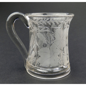 A good antique Victorian glass engraved vine hops & barley Beer Tankard C.19thC