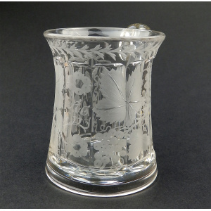 A good antique Victorian glass engraved vine hops & barley Beer Tankard C.19thC