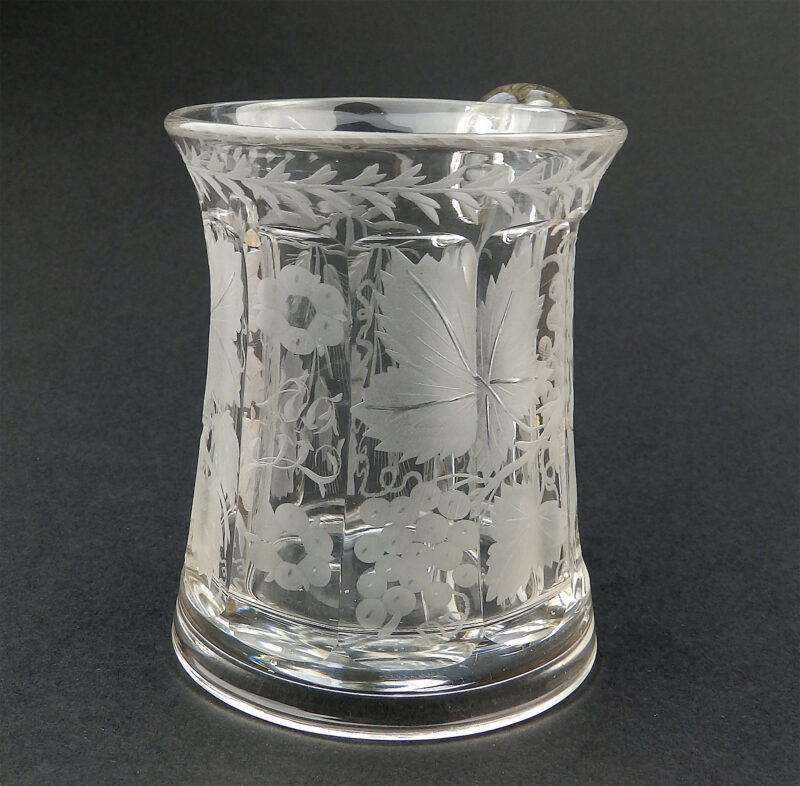 A good antique Victorian glass engraved vine hops & barley Beer Tankard C.19thC