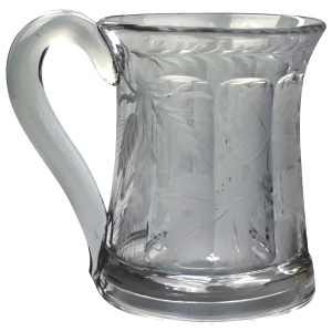 A good antique Victorian glass engraved vine hops & barley Beer Tankard C.19thC