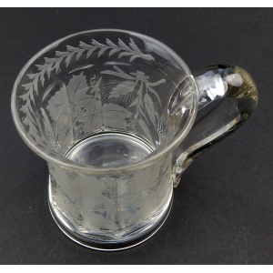 A good antique Victorian glass engraved vine hops & barley Beer Tankard C.19thC