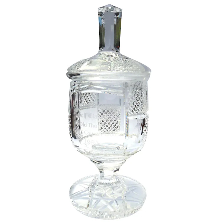 A large & fine quality vintage crystal cut glass Harry Secombe Golf Trophy C.1989