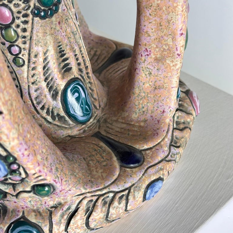 Hand-Painted Ceramic "Amphora" Czech Riser with Precious Gem Accents, 1930s