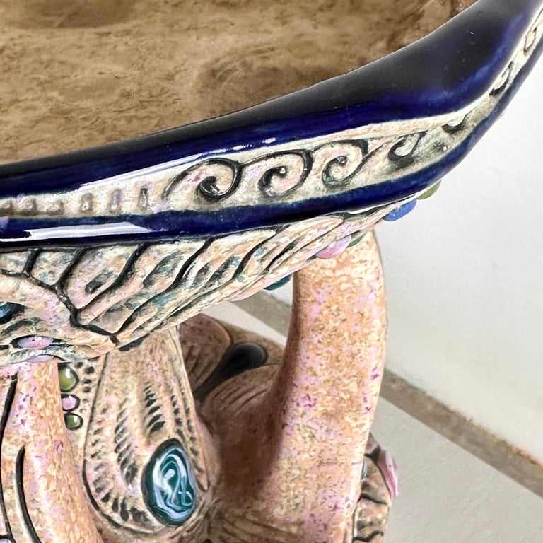 Hand-Painted Ceramic "Amphora" Czech Riser with Precious Gem Accents, 1930s