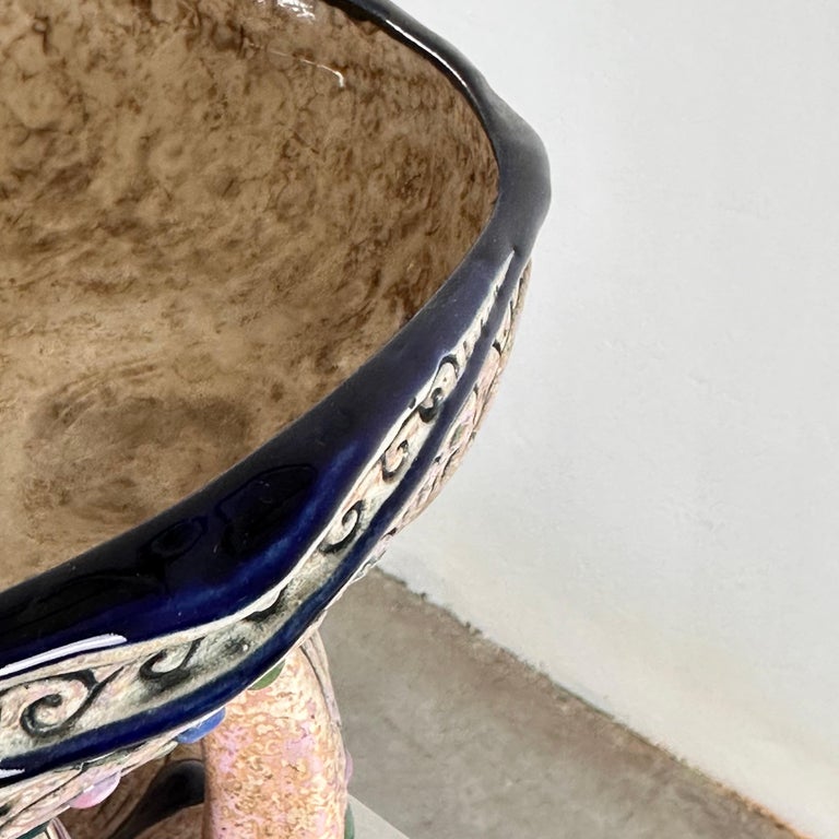 Hand-Painted Ceramic "Amphora" Czech Riser with Precious Gem Accents, 1930s