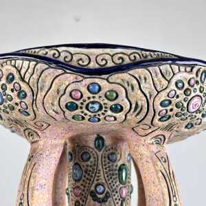 Hand-Painted Ceramic "Amphora" Czech Riser with Precious Gem Accents, 1930s