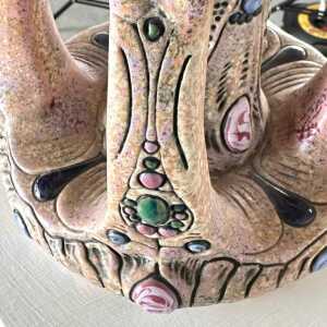 Hand-Painted Ceramic "Amphora" Czech Riser with Precious Gem Accents, 1930s