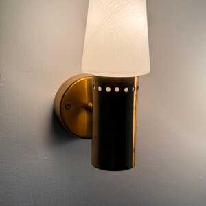Hans-Agne Jakobsson Brass and White Opaline Glass Wall Lights, Sweden, 1960s