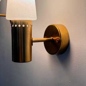 Hans-Agne Jakobsson Brass and White Opaline Glass Wall Lights, Sweden, 1960s