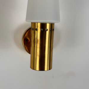 Hans-Agne Jakobsson Brass and White Opaline Glass Wall Lights, Sweden, 1960s
