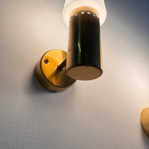 Hans-Agne Jakobsson Brass and White Opaline Glass Wall Lights, Sweden, 1960s