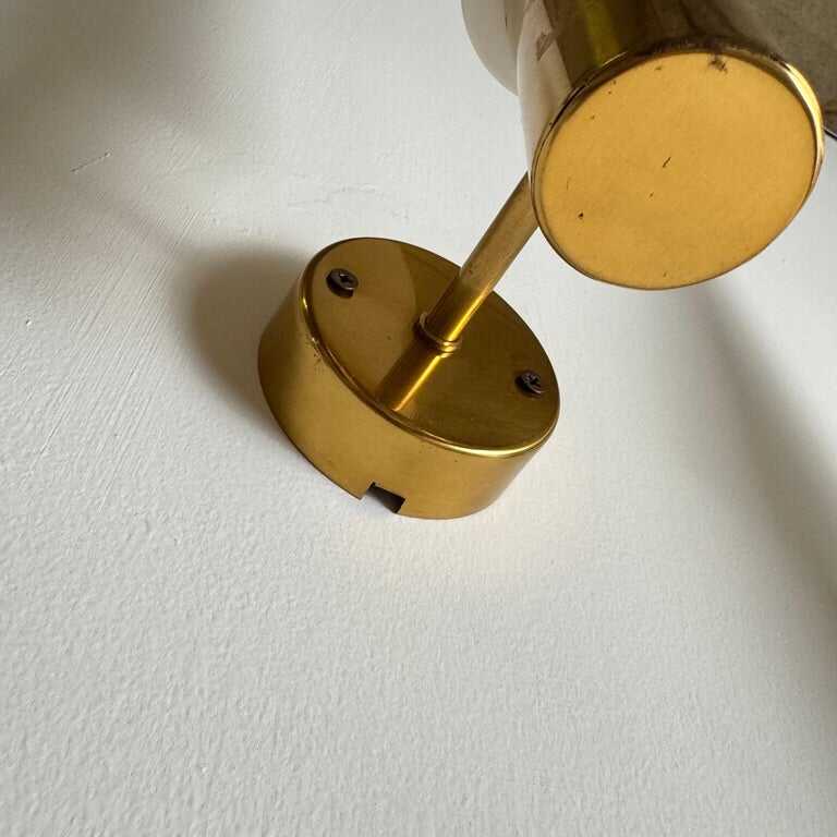 Hans-Agne Jakobsson Brass and White Opaline Glass Wall Lights, Sweden, 1960s
