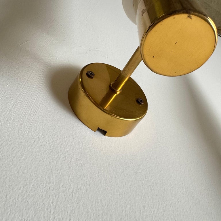 Hans-Agne Jakobsson Brass and White Opaline Glass Wall Lights, Sweden, 1960s
