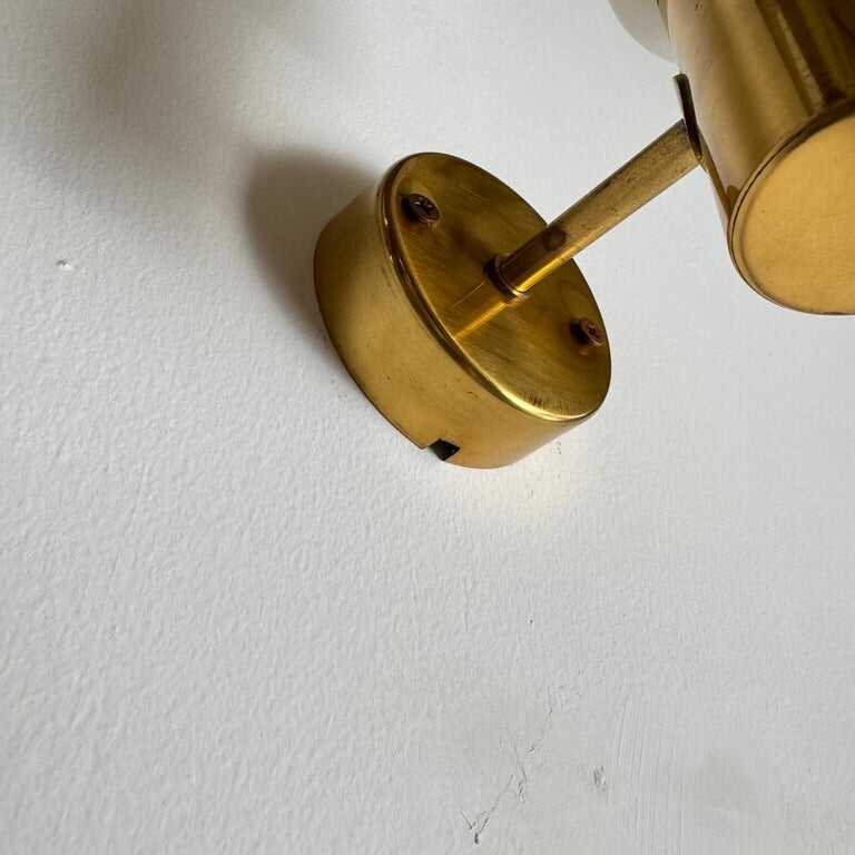Hans-Agne Jakobsson Brass and White Opaline Glass Wall Lights, Sweden, 1960s