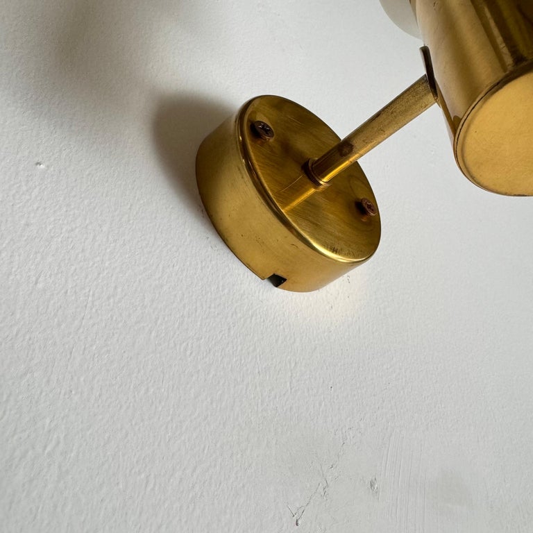 Hans-Agne Jakobsson Brass and White Opaline Glass Wall Lights, Sweden, 1960s