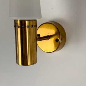 Hans-Agne Jakobsson Brass and White Opaline Glass Wall Lights, Sweden, 1960s