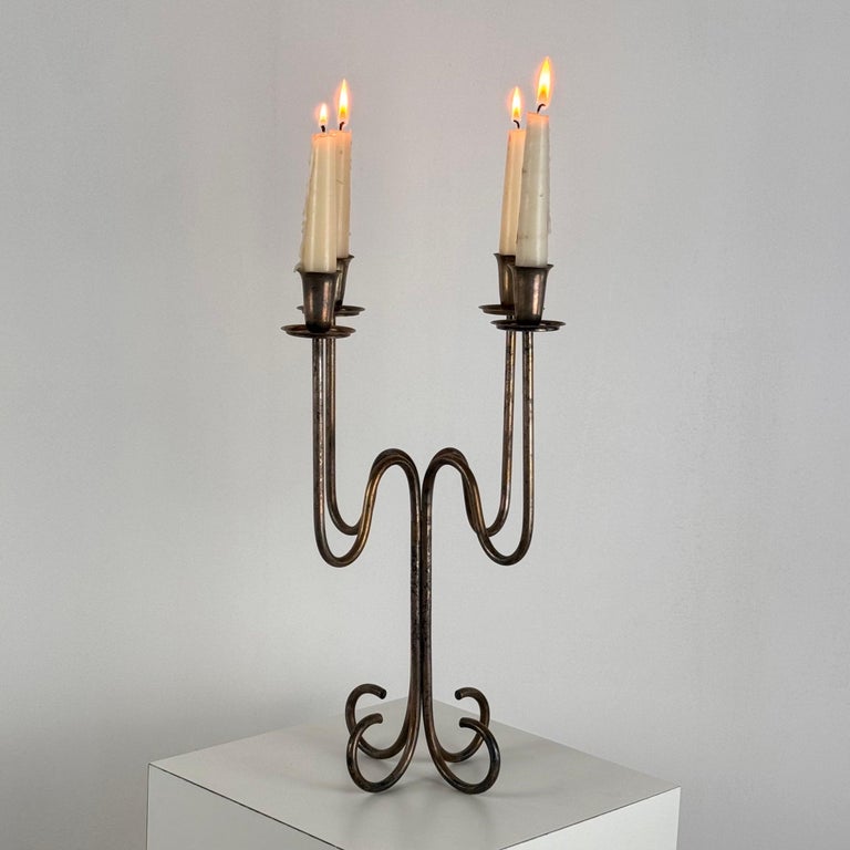 Italian Four-Arm Silverplate Candelabrum with Authentic Patina, 1930s