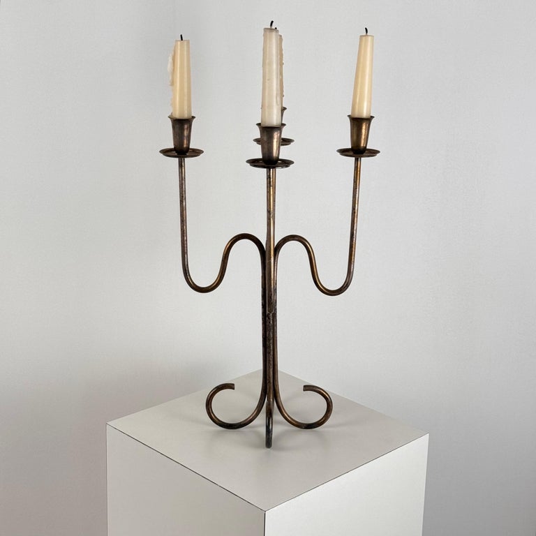 Italian Four-Arm Silverplate Candelabrum with Authentic Patina, 1930s