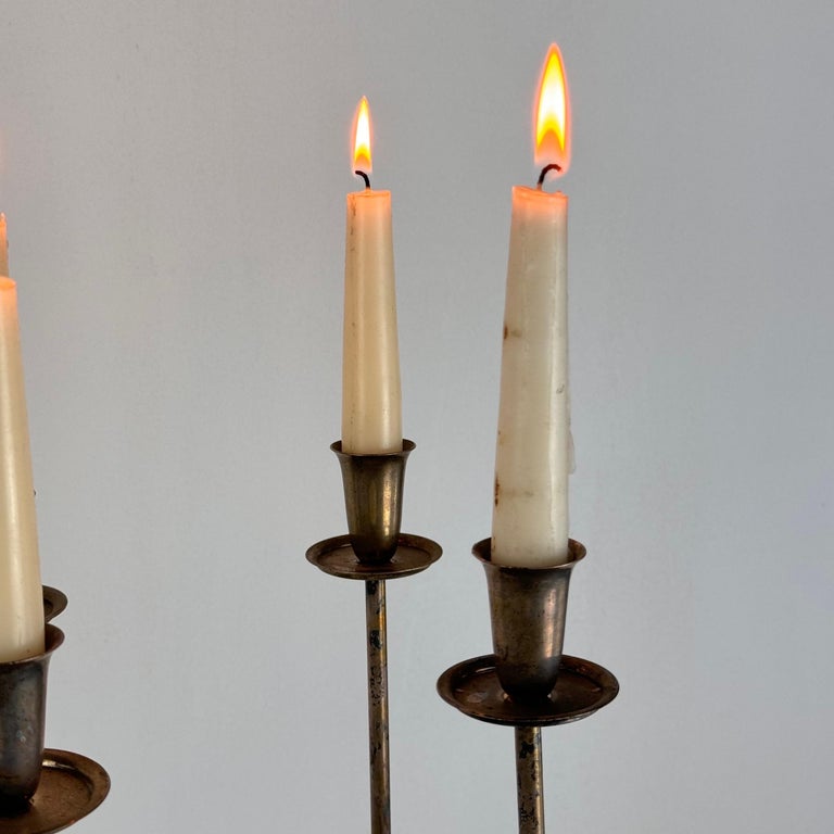 Italian Four-Arm Silverplate Candelabrum with Authentic Patina, 1930s
