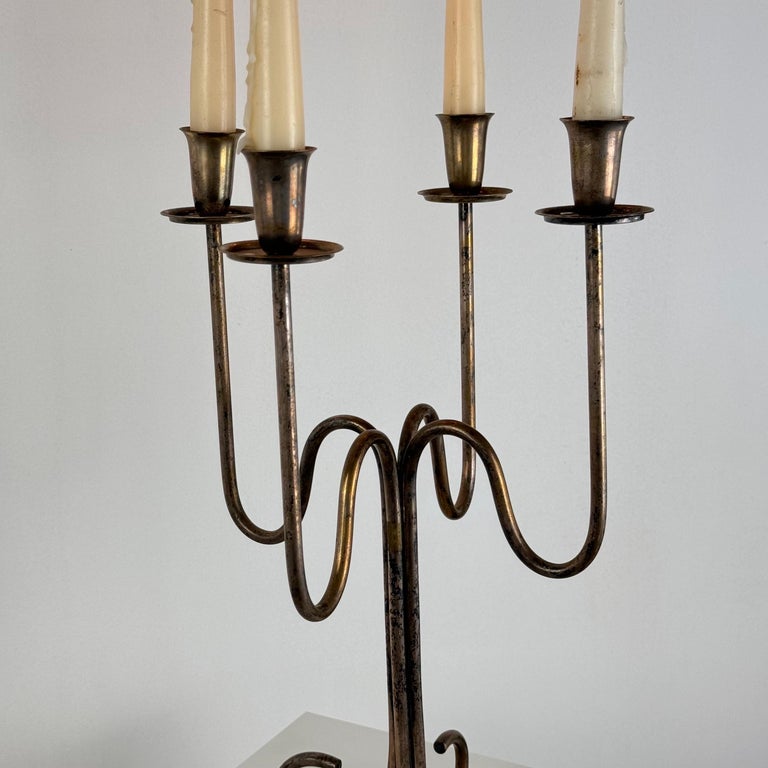 Italian Four-Arm Silverplate Candelabrum with Authentic Patina, 1930s