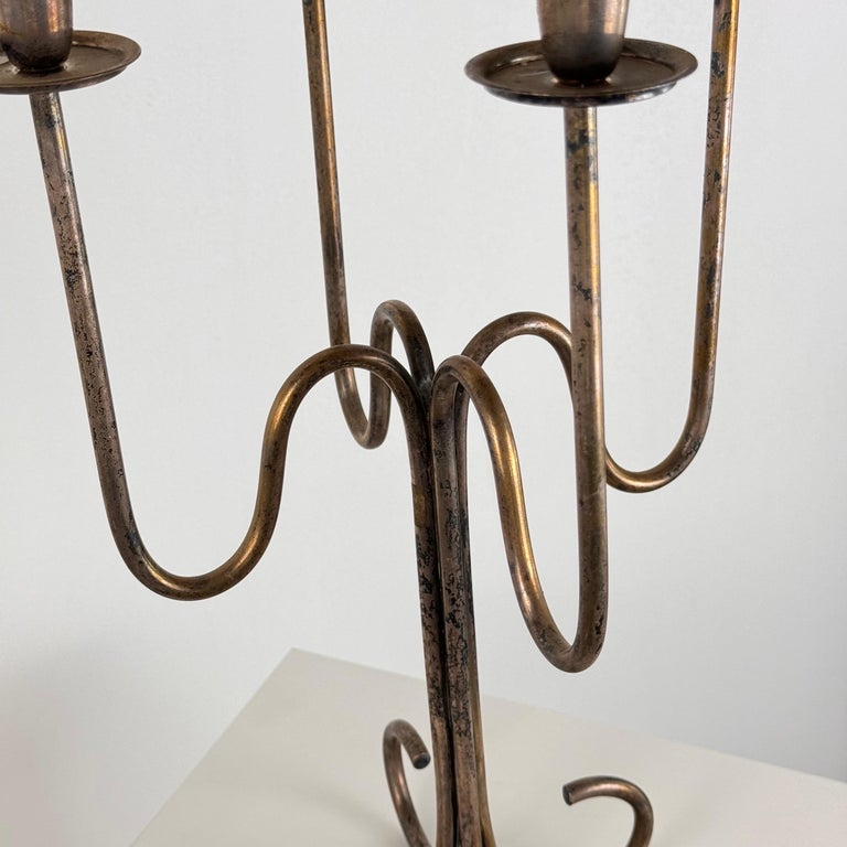 Italian Four-Arm Silverplate Candelabrum with Authentic Patina, 1930s