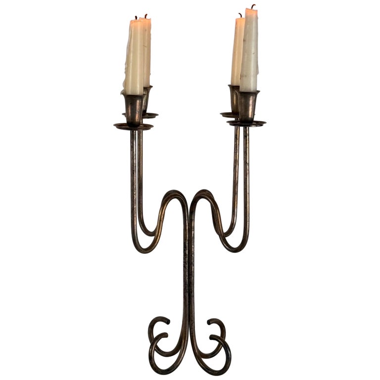 Italian Four-Arm Silverplate Candelabrum with Authentic Patina, 1930s