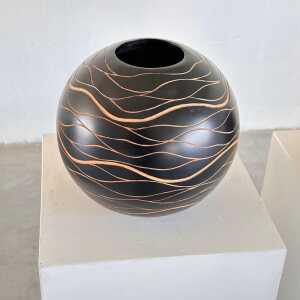 Italian Hand-Crafted Wooden Sphere Vases with Wavy Line Ornamentation, 1980s