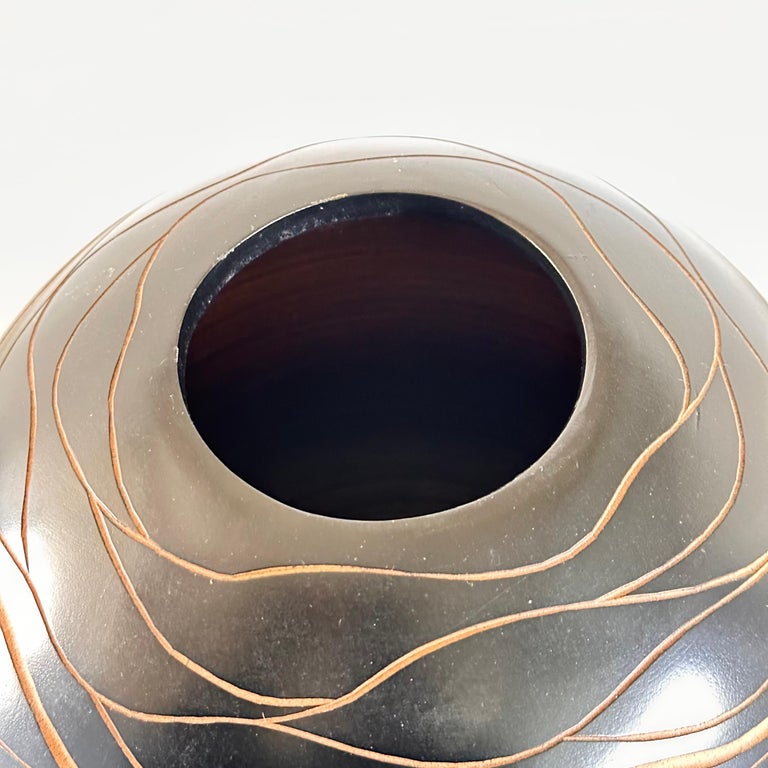 Italian Hand-Crafted Wooden Sphere Vases with Wavy Line Ornamentation, 1980s