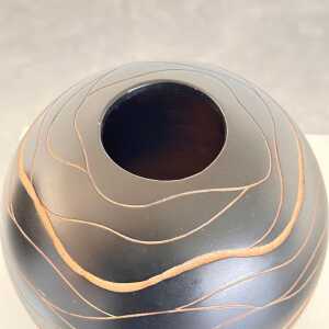 Italian Hand-Crafted Wooden Sphere Vases with Wavy Line Ornamentation, 1980s