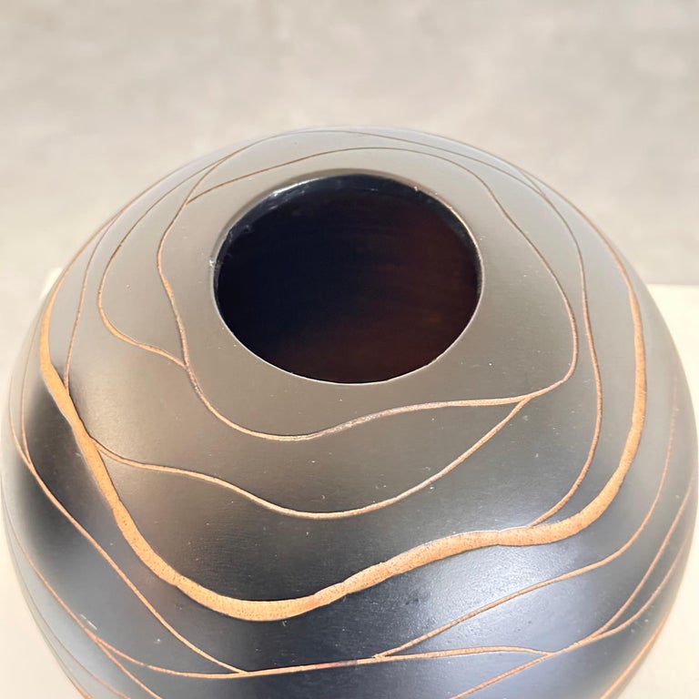 Italian Hand-Crafted Wooden Sphere Vases with Wavy Line Ornamentation, 1980s