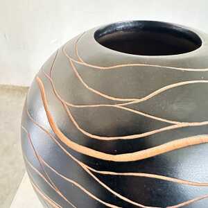 Italian Hand-Crafted Wooden Sphere Vases with Wavy Line Ornamentation, 1980s