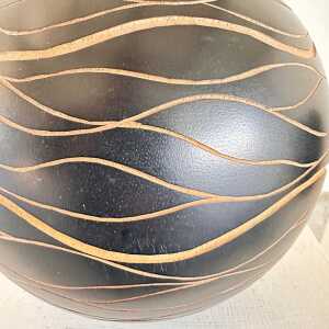 Italian Hand-Crafted Wooden Sphere Vases with Wavy Line Ornamentation, 1980s