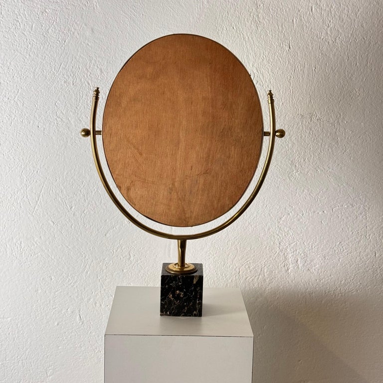 Large Adjustable Vanity Mirror in Brass with Italian Portoro Marble Base, 1960s