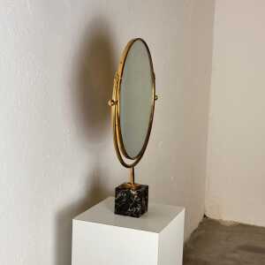 Large Adjustable Vanity Mirror in Brass with Italian Portoro Marble Base, 1960s