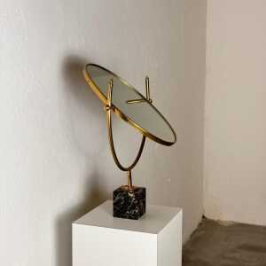 Large Adjustable Vanity Mirror in Brass with Italian Portoro Marble Base, 1960s