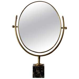 Large Adjustable Vanity Mirror in Brass with Italian Portoro Marble Base, 1960s
