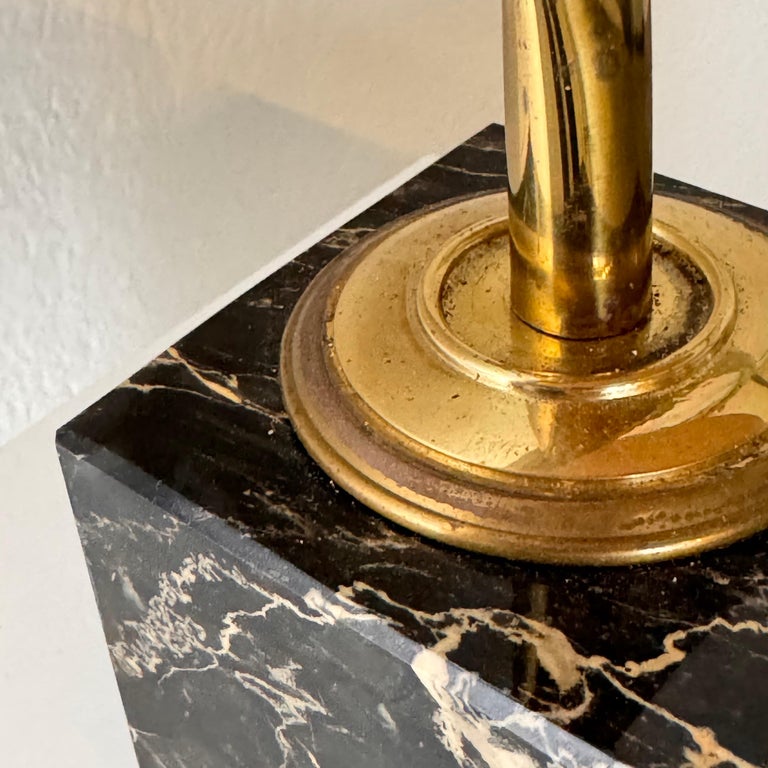 Large Adjustable Vanity Mirror in Brass with Italian Portoro Marble Base, 1960s
