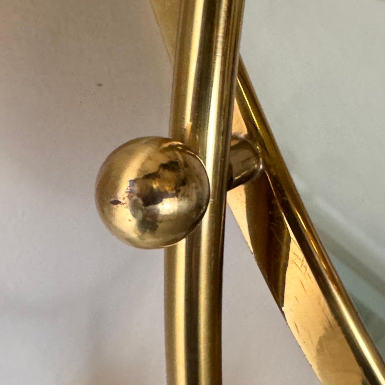 Large Adjustable Vanity Mirror in Brass with Italian Portoro Marble Base, 1960s