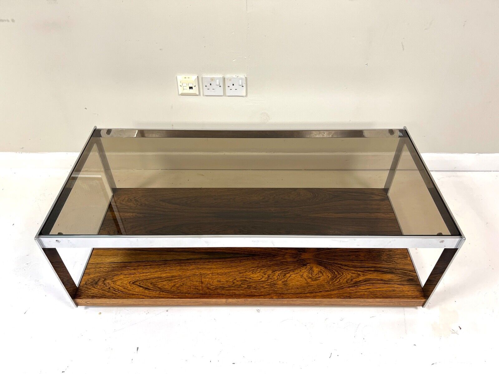 Merrow Associates Rosewood, Chrome & Glass Coffee Table