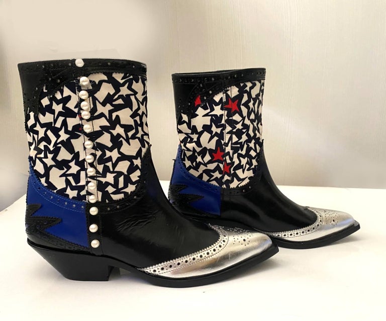 MSGM Black Patent Leather Western Cowboy Boots