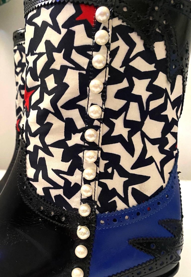 MSGM Black Patent Leather Western Cowboy Boots