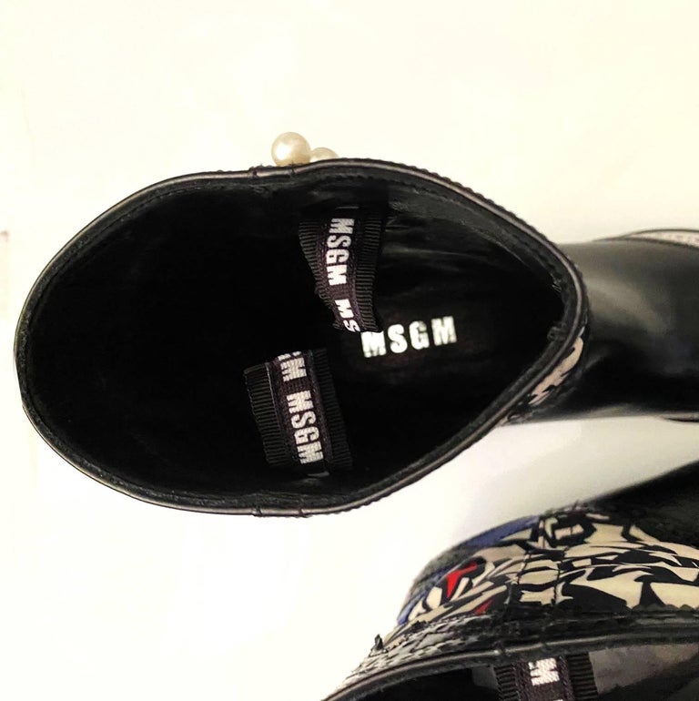 MSGM Black Patent Leather Western Cowboy Boots