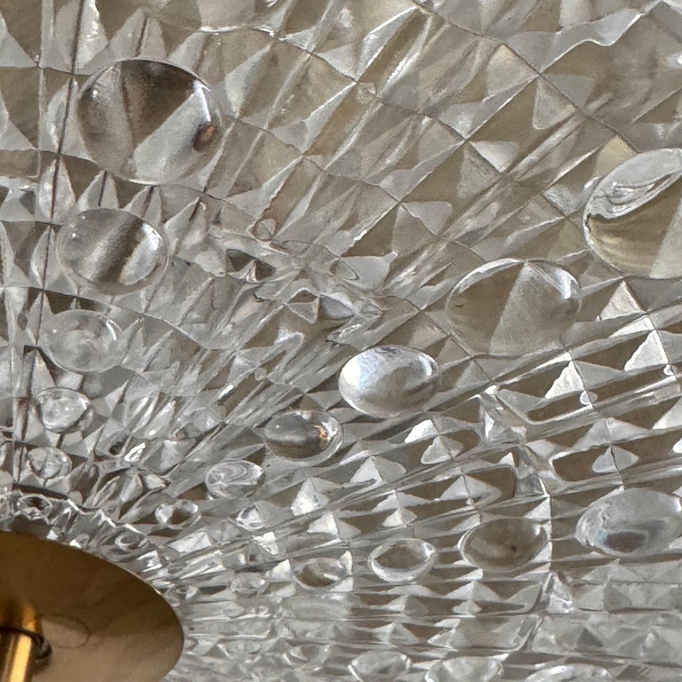 Orrefors Brass and Crystal Ceiling Lamps by Carl Fagerlund, Sweden, 1960s