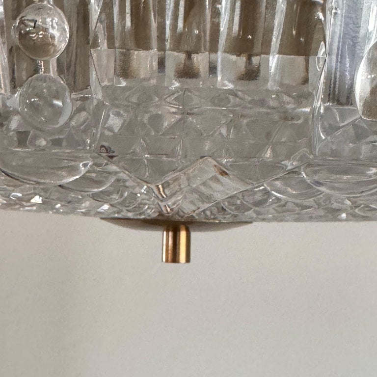 Orrefors Brass and Crystal Ceiling Lamps by Carl Fagerlund, Sweden, 1960s